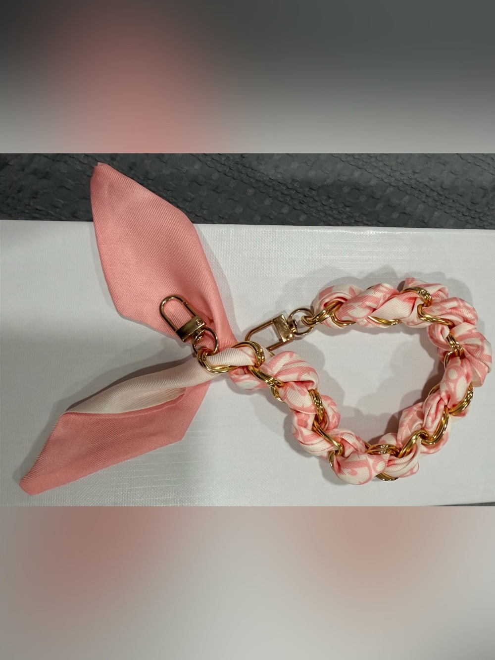 Gold Chain Pink Braided Scarf Bracelet - and Phone lanyard